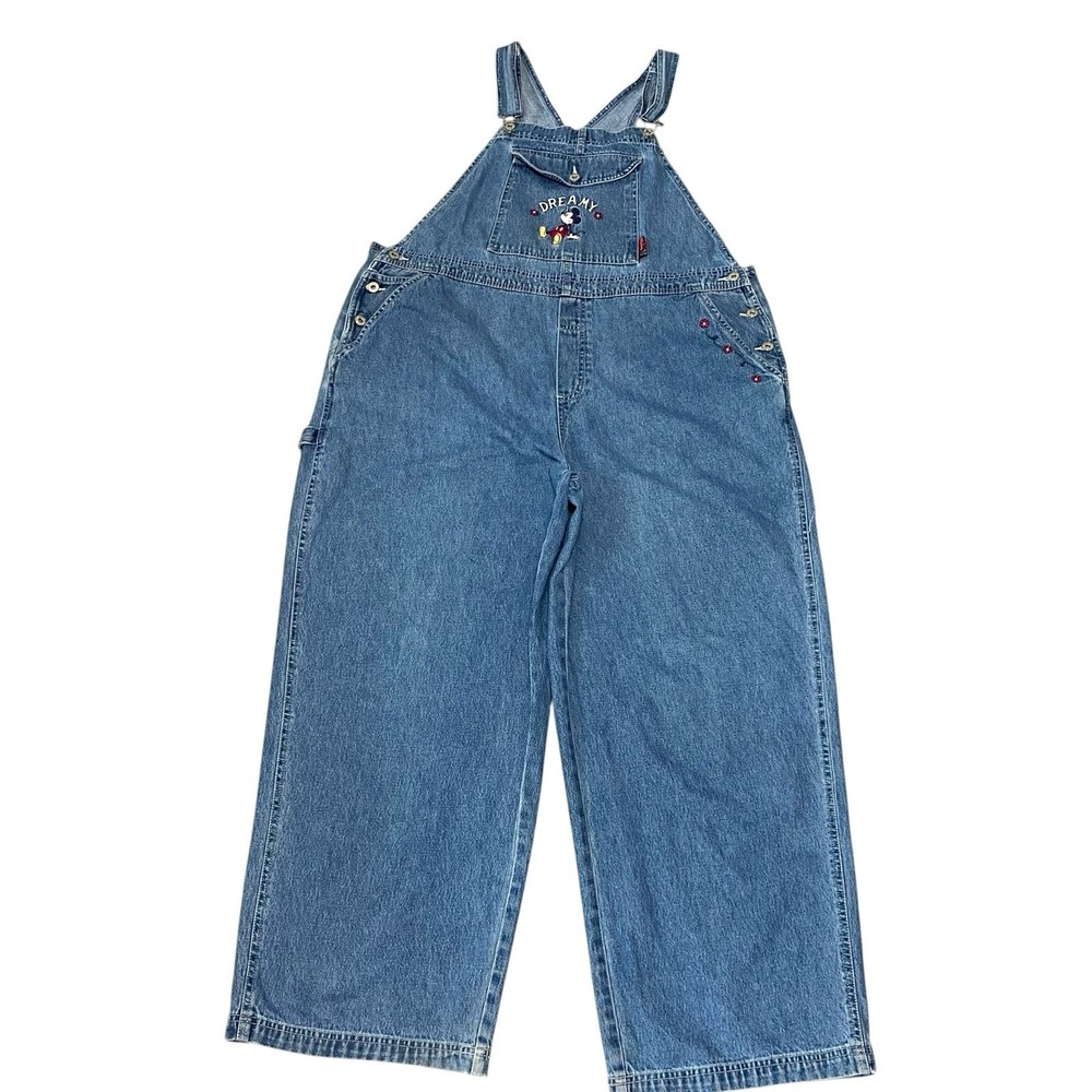 Vintage 90s Mickey Unlimited Disney Overalls Womens 20 Denim Embroidered Dreamy